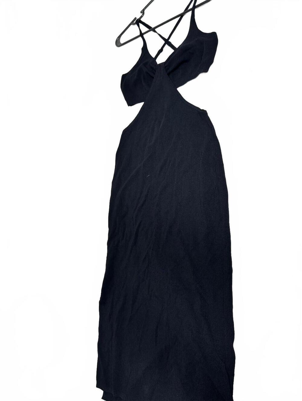 The Drop Mickey One-Shoulder Cutout Rib Knit Maxi Dress Black S NWT